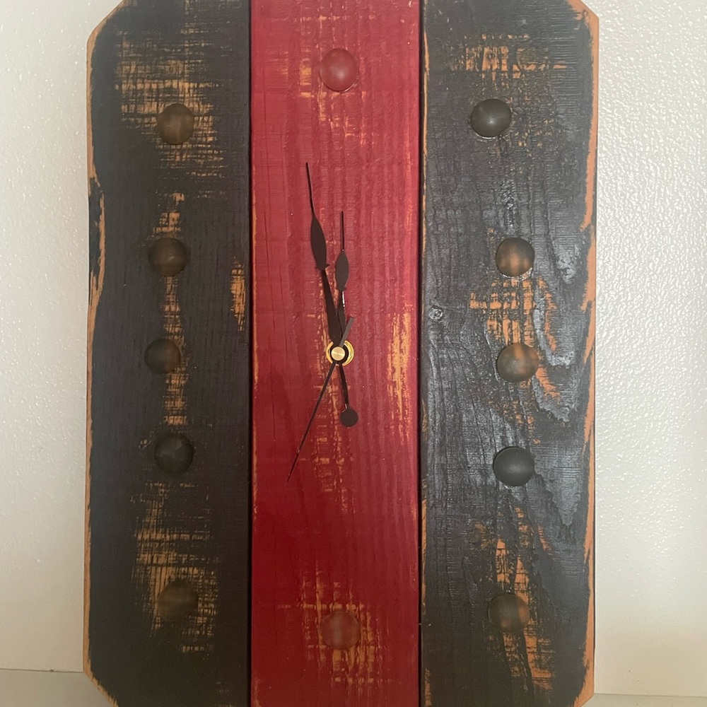 Hand Crafted Red and Black Wooden Wall Clock